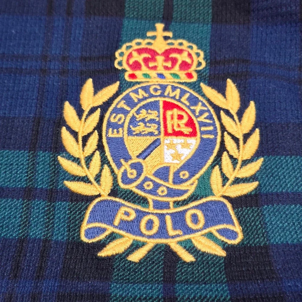 Polo Ralph Lauren Sleepwear Mens 2XL Green Plaid Thermal Long Sleeve Crest Logo